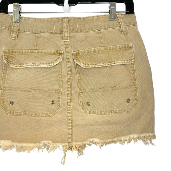 Free People Skirt Canvas Relaxed Utility 25 Cut Off Mini Pockets Khaki Tan - Picture 5 of 8